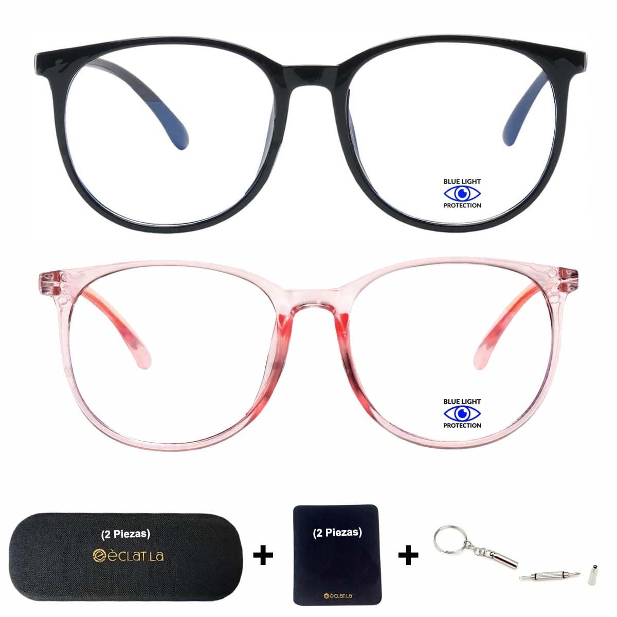 2 Pza Gafas Protectores Luz Azul Negro/Rosa 999-009