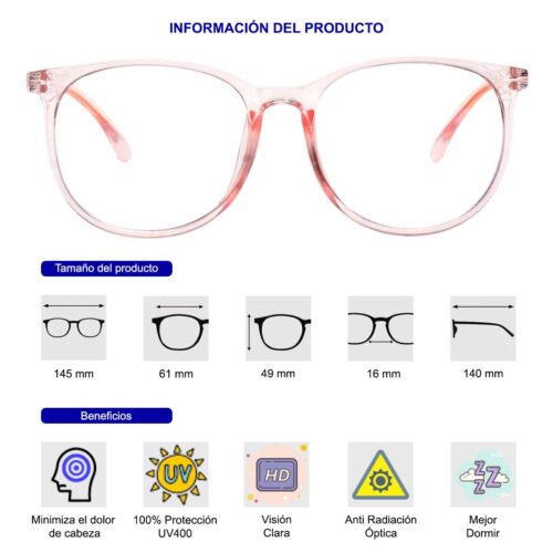 Gafas De Filtro De Luz Azul, Anti Tension De Ojos, Rosa. - Imagen 2