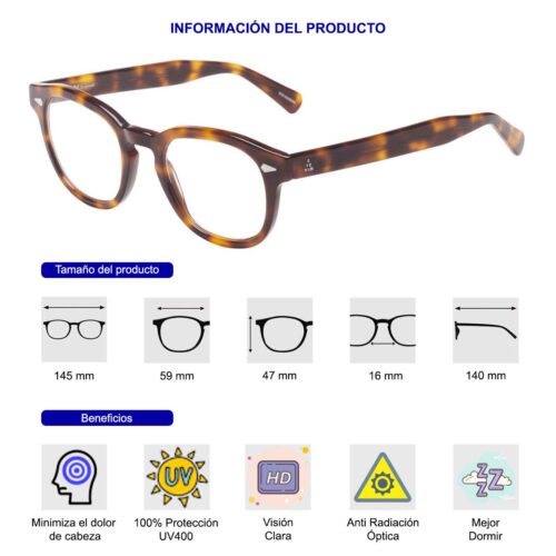 Lentes de Acetato, Protectores de Luz Azul, Unisex, Alta Calidad, Havana. - Imagen 2