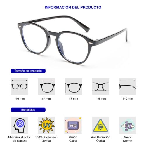 Lentes De Filtro De Luz Azul, Anti Tension De Ojos, Negro 985-001(C) - Imagen 2