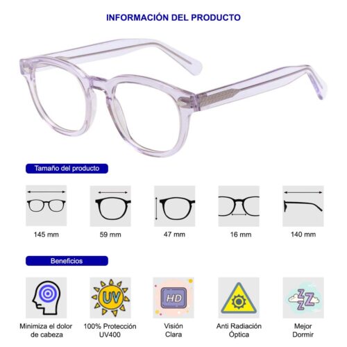 Lentes de Acetato, Protectores de Luz Azul, Unisex, Alta Calidad, Cristal. - Imagen 2